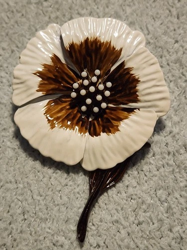 Hedy Hedison Brown/White Enamel Flower Brooch/Pin Vintage Costume Jewelry