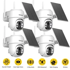 4X Solar Security Camera Outdoor Wireless PIR Detection, 360° Color Night Vision