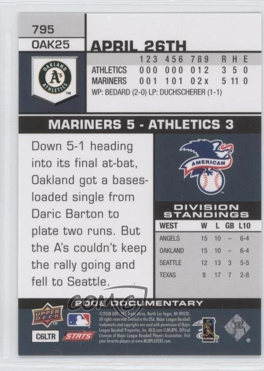 2008 Upper Deck Documentary Gold Rich Harden #795 - Image 2 of 2