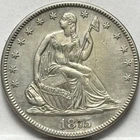 1875  SEATED LIBERTY  HALF DOLLAR, AU++, Philadelphia Mint