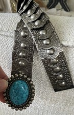 Women  s Western/Native American Belt With Large Oval Turquoise Buckle, Stretch.