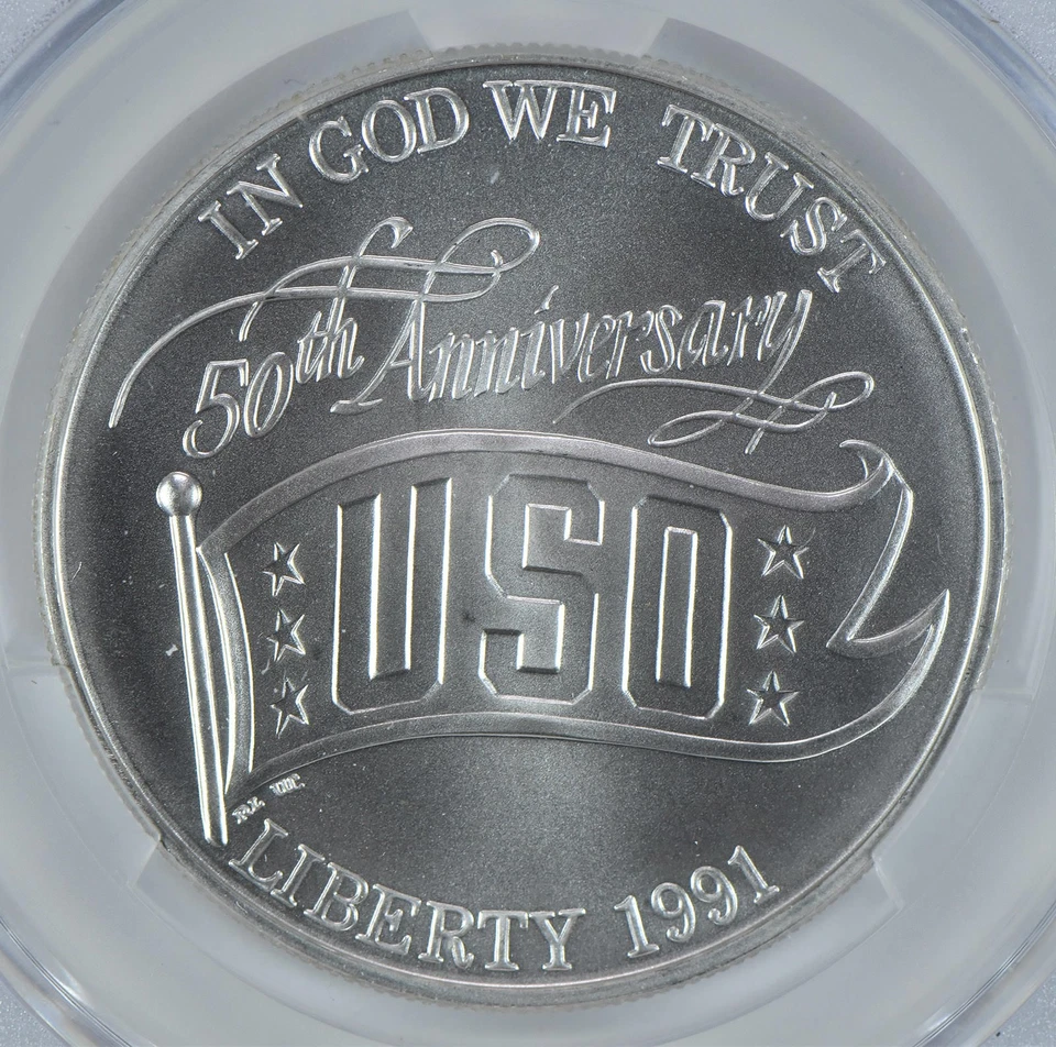 1991-D USO Commemorative Silver Dollar MS69 CAC CACg *2715 - Image 3 of 4