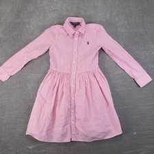Polo Ralph Lauren Girls Pink White Striped Button Front Shirt Dress Size 6