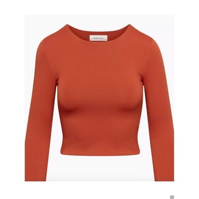Aritzia Babaton Contour Crew Cropped Long Sleeve Top SZ Medium in Burnt Sienna