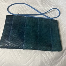 NWT VTG 80s CLEMENTE GENUINE SNAKESKIN CROSSBODY PURSE CLUTCH GORGEOUS HTF BLUE