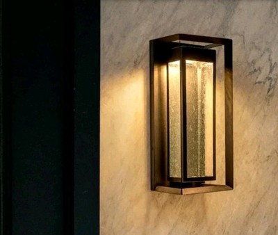 18 in. Black Dimmable Outdoor Integrated LED Seeded Glass for Porch & Entryway