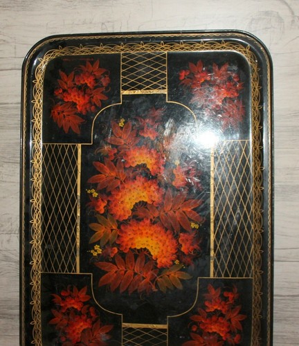 Vintage Floral Metall Tole Serviertablett - Bild 6 von 7