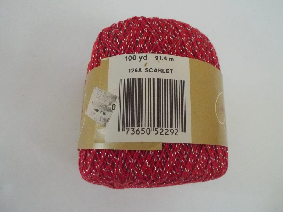 NUEVOS ABRIGOS J&P Scarlett Metálico Tejido-Cro-Sheen 100 yardas Hilo Crochet Artesanía Foto 2 de 2