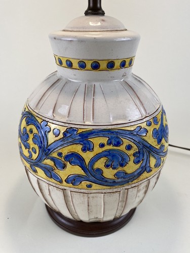 Vintage Ceramic Italian Table Lamp Blue Yellow Cream White Smaller - Picture 2 of 8