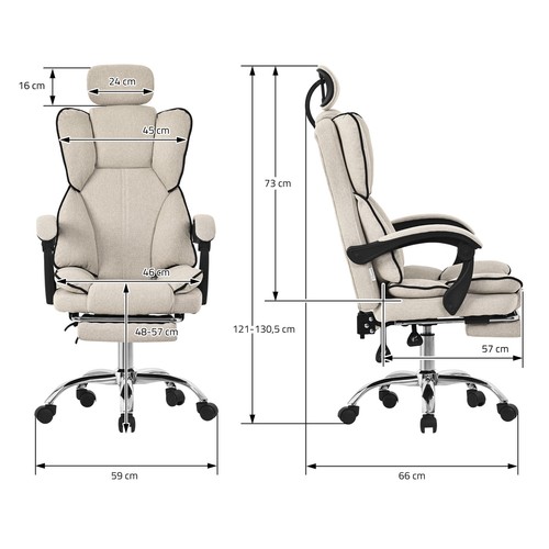 Silla gaming beige con función balancín asiento giratorio con reposapíes y cojín - Imagen 7 de 9