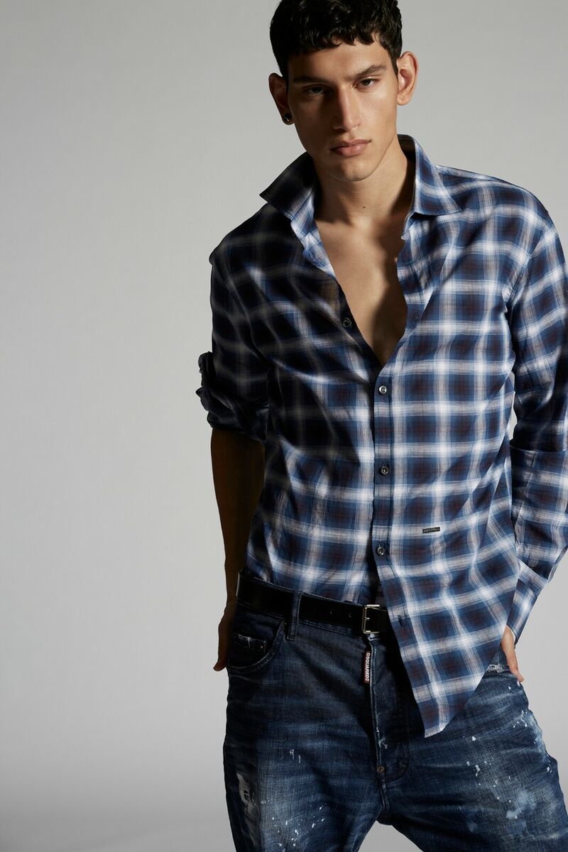 Dsquared2 チェックロレイステニムスカト S75MA0894S78154 001F DSquared2 Relax Dan Navy Check Shirt NWOT $645 42 US/L | eBay