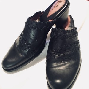 CLARKS-ARTISAN-Black-Leather-Slip-On-Wedge-Heel-Mules-Women-s-Size-9M
