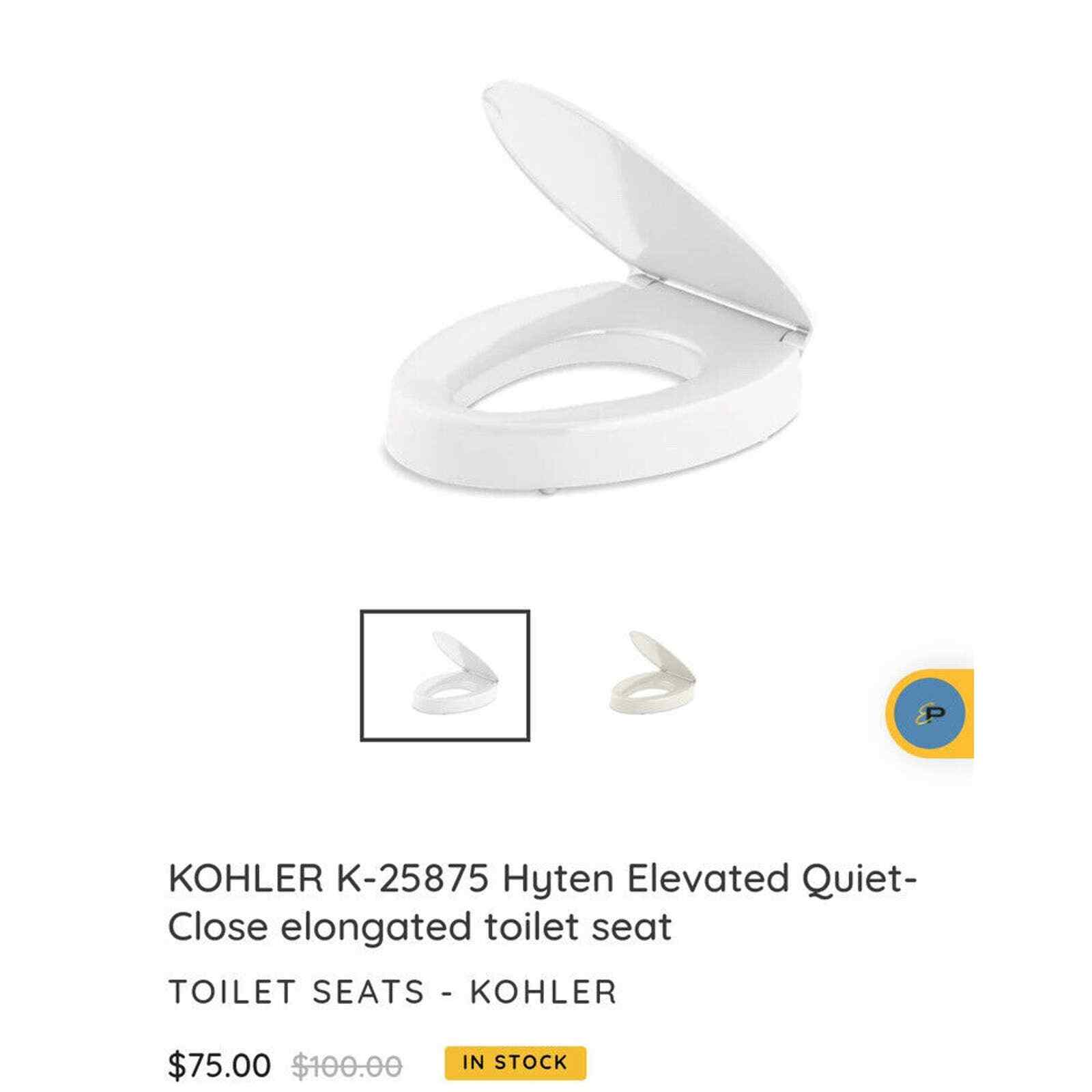 KOHLER Hyten Elevated QuietClose Elongated Toilet Seat White 258750