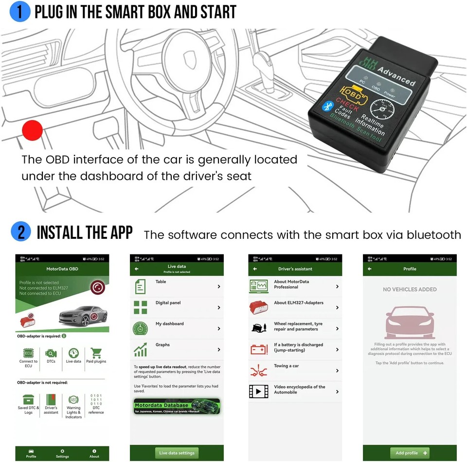 OBD2 Car Bluetooth Code Scanner Reader ELM 327 Automotive Diagnostic