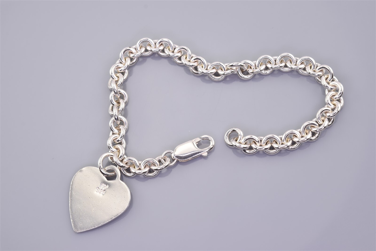 Sterling Silver Solid Circle Link Heart Charm 925… - image 4