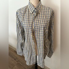 Chaps Dress Shirt Mens button front plaid yellow and blue SZ M