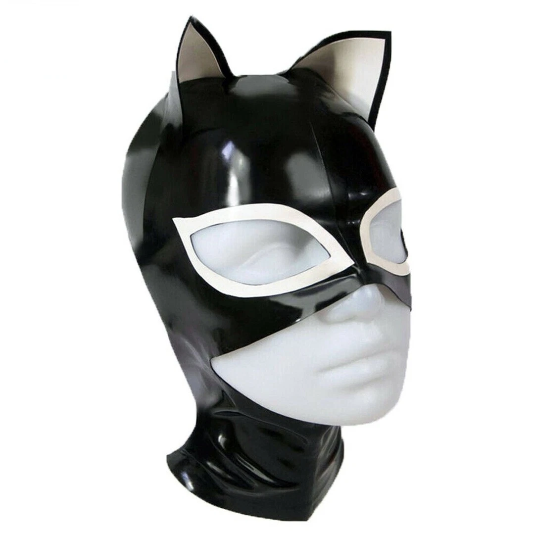 Black Latex Mouse Hood Mask,Large Opening,Rubber Animal Hood with Back Zipper