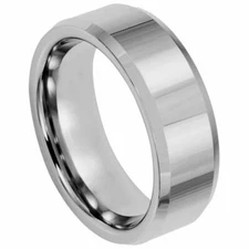 Free personalized Tungsten Carbide 8mm High Polished Finish & Beveled Edge Ring