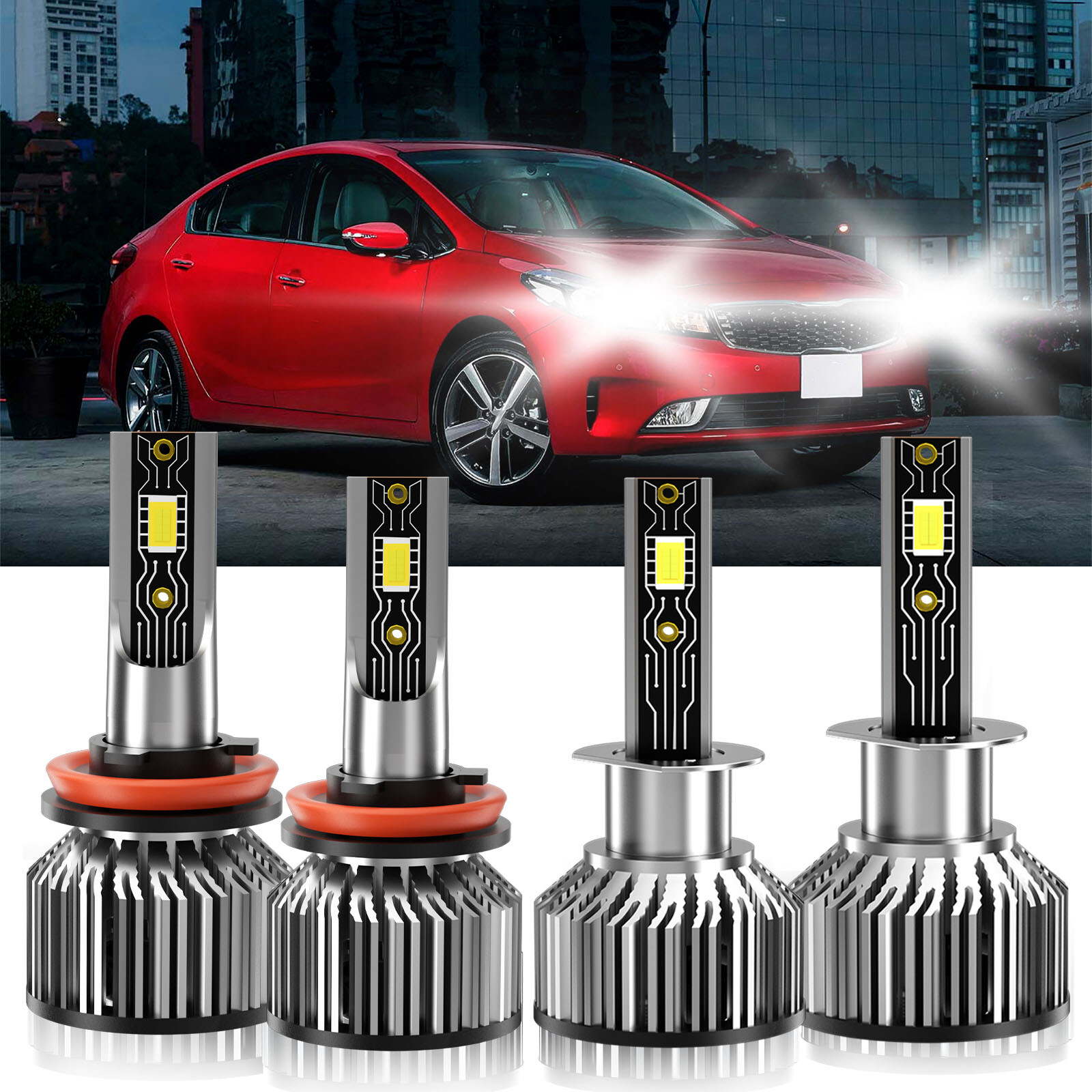 For Kia Optima 2008-2015 4Pcs LED Headlight Bulbs High & Low Beam Kit H1+H11
