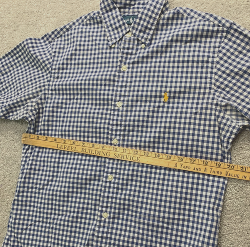 Ralph Lauren Button Up Shirt Men's M Blue Gingham Checkered Poplin Short Sleeve - Picture 6 of 12