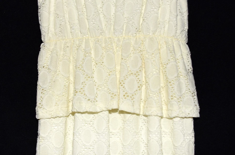 Everly White with Cutwork Elastic Ruffled Waist Womens Stretch Dress Size S - Image 3 of 4
