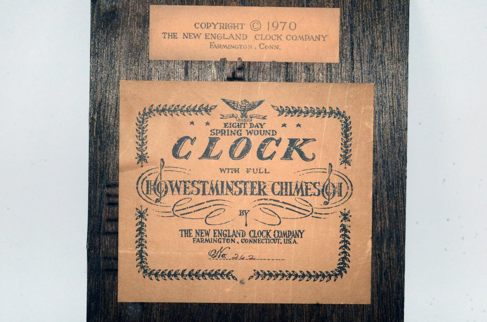New England clock company parts craft 262 Clock Back Label 1970 Connecticut USA eBay