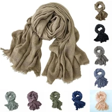 Cotton Blend Scarf Women Solid Color Hollow Scarf Muslim Headscarves Long Turban