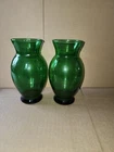 Pair Vintage Anchor Hocking Emerald Forest Green Bud Vase 6.5"