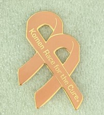 Komen breast cancer ribbon pin race for the cure pale pink and gold 1.5 inches