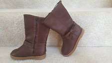 GAP KIDS GIRL FAUX LEATHER BROWN BOW TIE ZIPPERED BOOTS SHOES 7 NWT