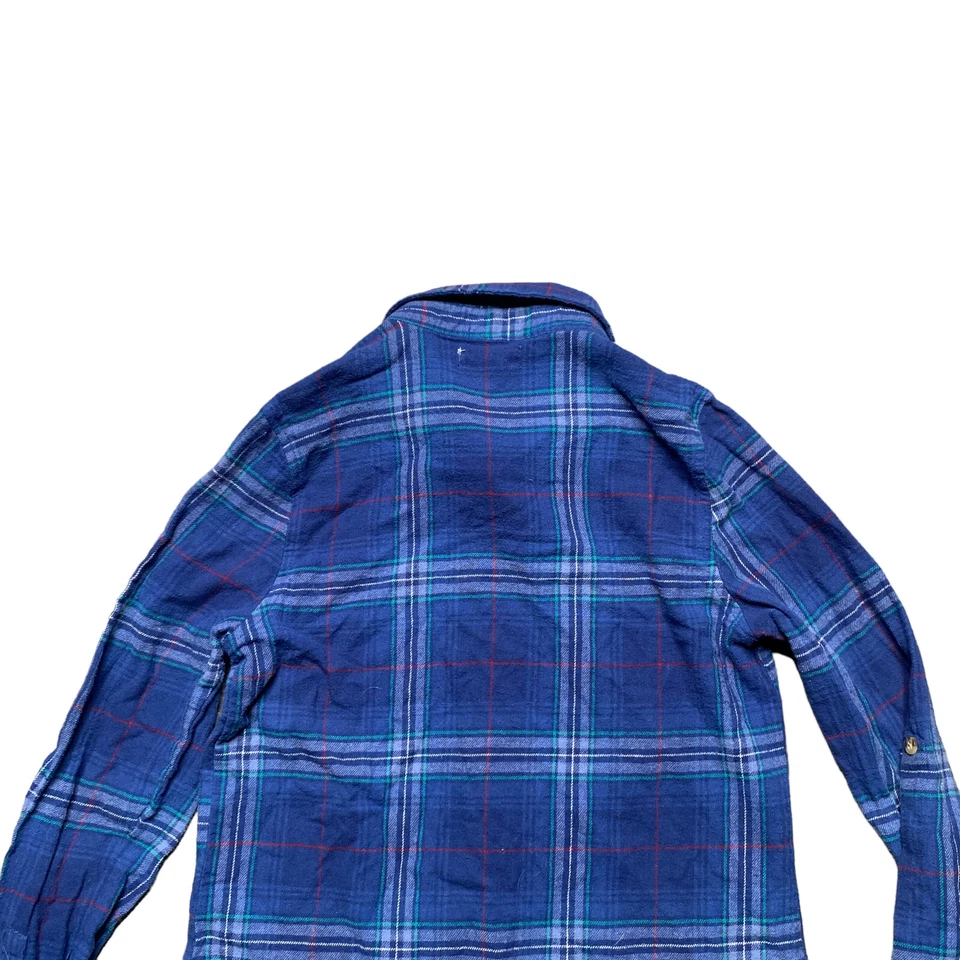 Camisa de franela inclinable completa para hombre talla pequeña azul marino a cuadros manga larga botón delantero Foto 4 de 4