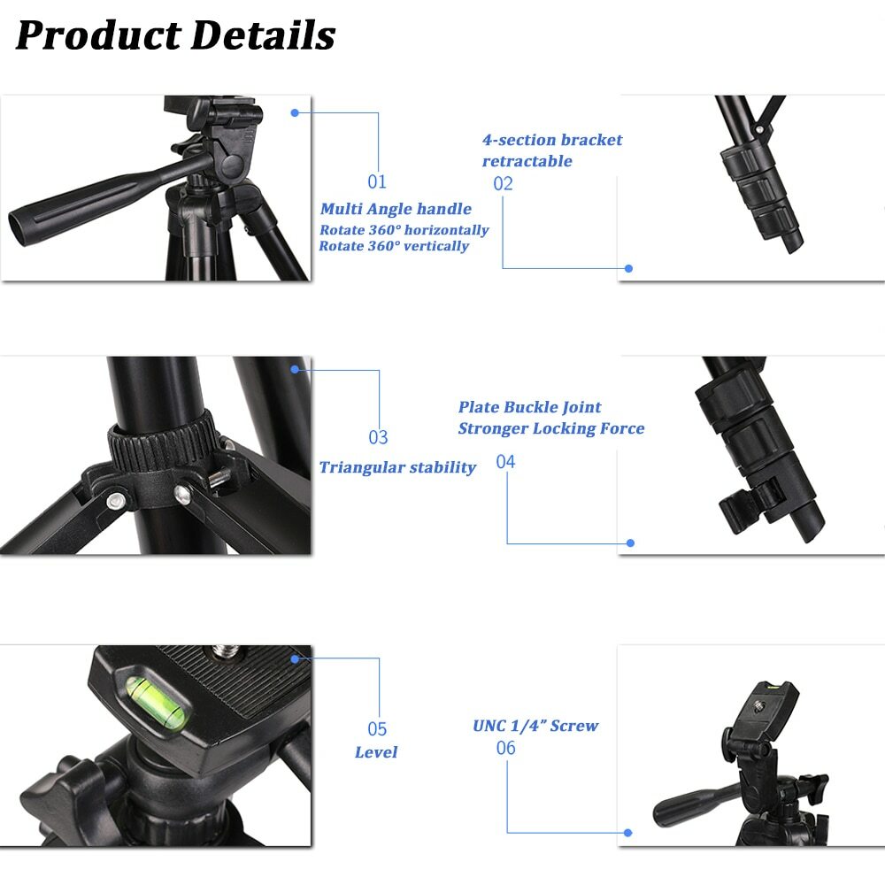 Trépied de téléphone portable compact support de caméra vidéo léger noir - 3