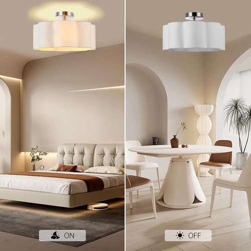 Light Semi Flush Mount Ceiling Light White Fabric Shade Lamp with 3 LED Blub - Picture 7 of 7