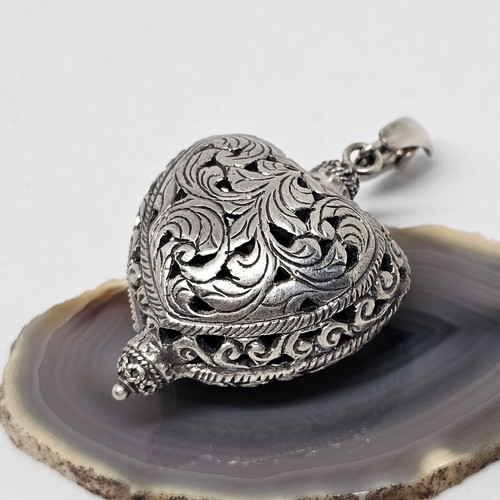 DOUG PAULUS 925 Silver - Vintage Filigree Puffy Heart Pendant PD 925 India - Picture 13 of 15