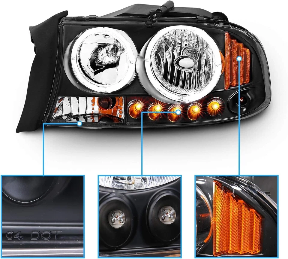 Fits 1997-2004 Dodge Dakota Durango Black LED Halo Headlights lamps LH+RH 2Pcs - Image 2 of 4