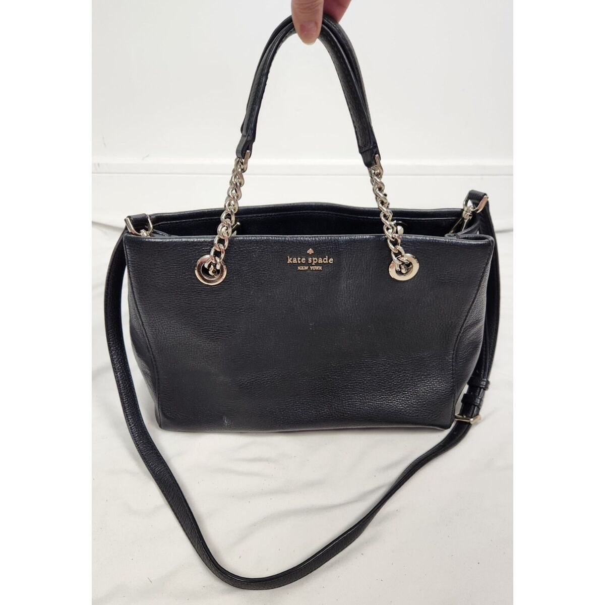 Kate Spade Black Pebbled Leather Silver Chain Handle Satchel Kate Spade Black Pebbled Leather Silver Chain Handle Satchel