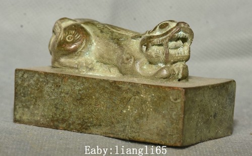 3" China Reine Kupfer Inscription Dragon Beast Imperial Seal Stempel Signet - Bild 4 von 8