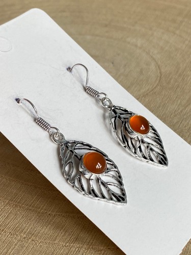 Gemstone Leaf Drop Earrings Sterling Silver 925 Plated Amethyst Lapis Lazuli - Picture 7 of 27