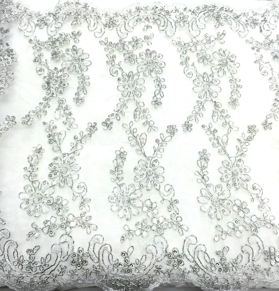 SILVER FLORAL Embroidered Mesh Fabric 12"x70" for Wedding Sabai Table Runner - Image 3 of 4