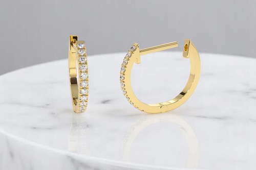 14K massiv Gold Diamant Diamant Creolen Diamant Huggie Ohrringe 10mm Creolen - Bild 2 von 3