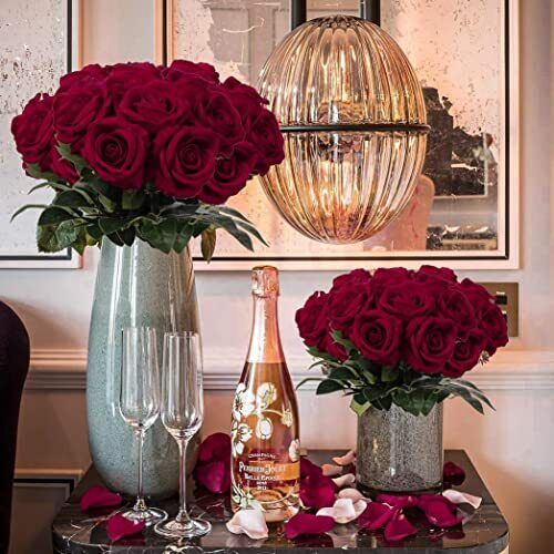 Velvet Rose Artificial Flowers Bulk Real Touch Artificial Roses with Stems Red - Picture 5 of 7