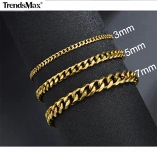 10/11" Curb Link Chain Stainless Steel Anklet Bracelet Gold Plated Gift 3/5/7mm