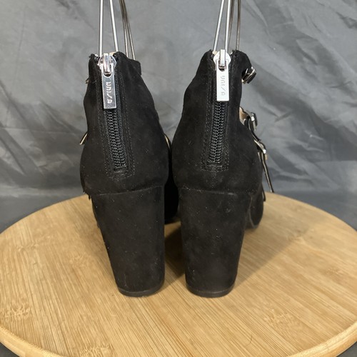 Unisa Undarrah Heels Women 7.5M Black Faux Suede Buckle Chunky Block Peep Toe - Picture 5 of 9