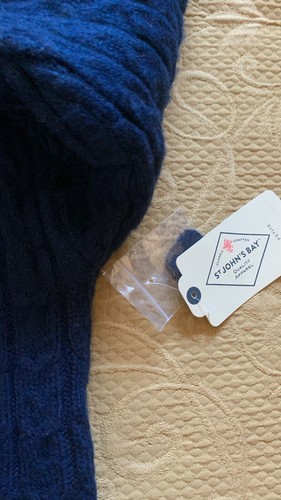 NWT St Johns Bay Women's Petite Sz PXXL Mock Neck Navy Blue Cable Knit Sweater - Picture 6 of 10