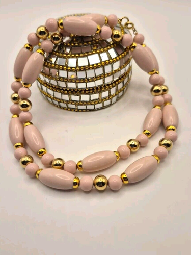 Pastellrosa 24 Zoll Halskette Fass Perlen rosa und goldfarben Mode - Bild 6 von 7
