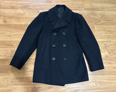 Vintage 50s US Navy Wool Pea Coat Blue Kersey Double Breasted