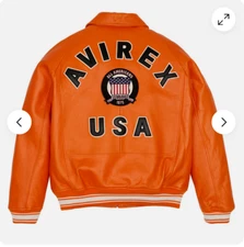 Leather Jacket Men Avirex American Flight Real Bomber Genuine SheepSkin Orange