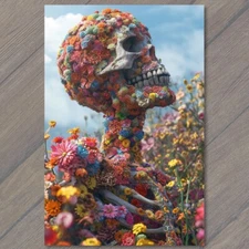 Art Print Skeleton Flowers Strange Weird Creepy Colorful Unreal Cute Unusual Fun