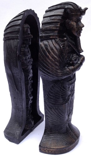 EGYPTIAN KING TUT TUTANKHAMUN MUMMY COFFIN BLACK PHORAOH SARCOPHAGUS WITH MUMMY - Picture 7 of 9
