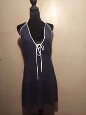 Wild Fable Navy/White Halter Backless Tie Fro...